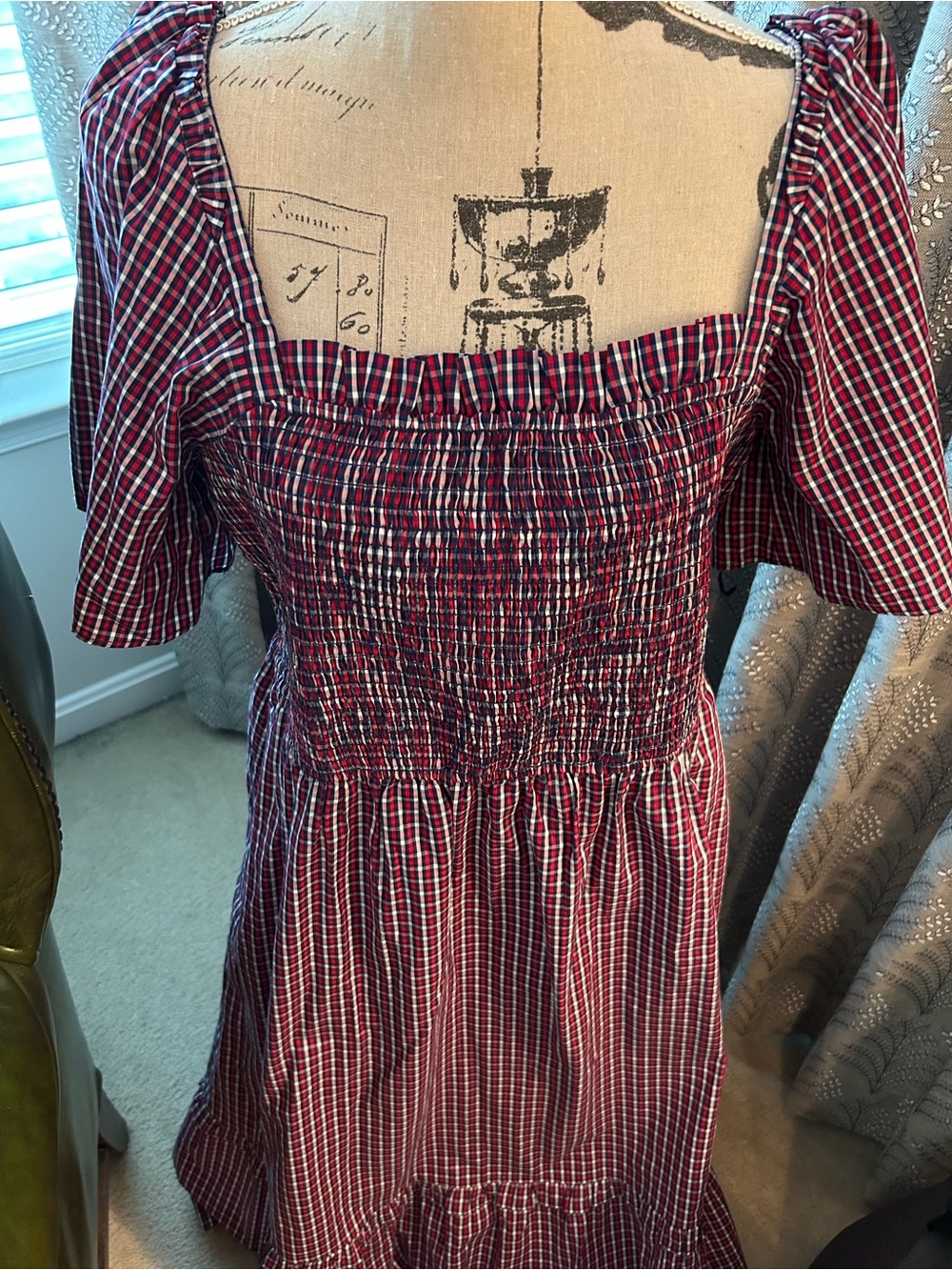 Draper James Burgundy Plaid Smocked Maxi Dress